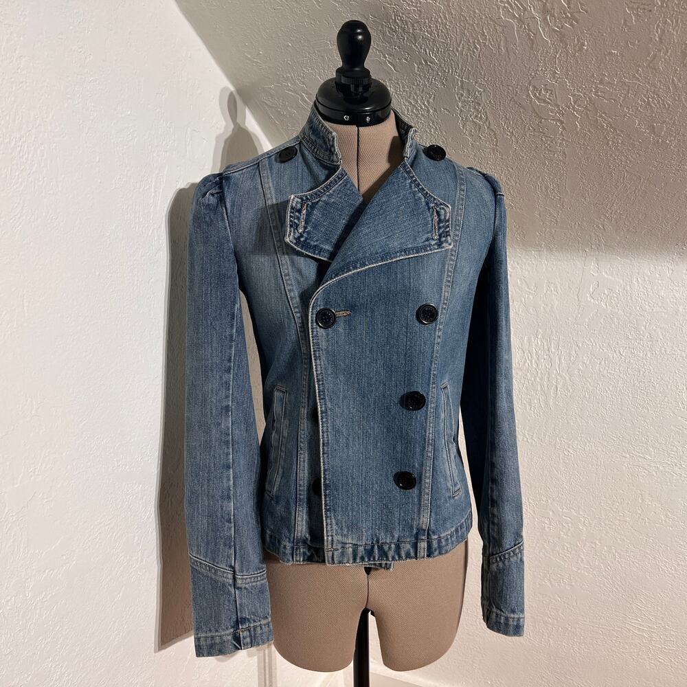Marc Jacobs Early 2000s Denim Military Jacket Double Breasted Size 2